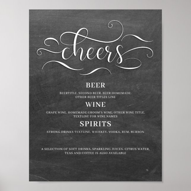 Cheers Chalkboard Wedding Bar Sign (Front)