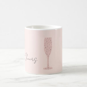 Cheers Champagne Glass Pink Sparkle Coffee Mug