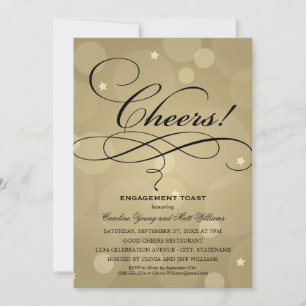 Cheers Champagne Gold Engagement Toast Invitation