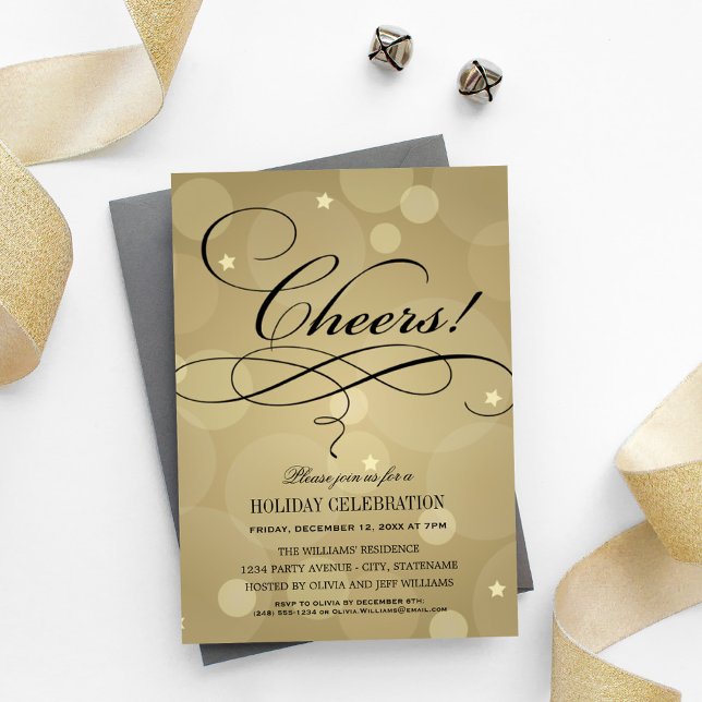 Cheers Champagne Gold Holiday Celebration Invitation (Creator Uploaded)