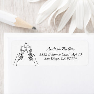 Cheers Champagne Line Doodle Black & White Address