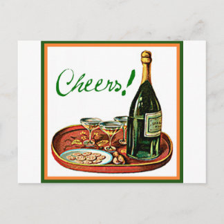 CHEERS! CHAMPAGNE VINTAGE PRINT POSTCARD