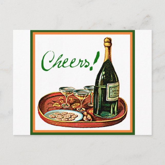 CHEERS! CHAMPAGNE VINTAGE PRINT POSTCARD (Front)