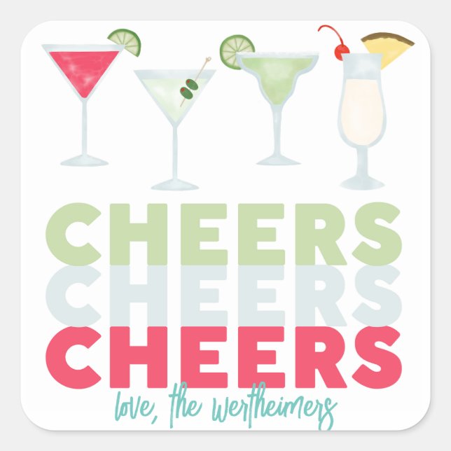 Cheers Cheers Cheers Cocktail Sticker (Front)