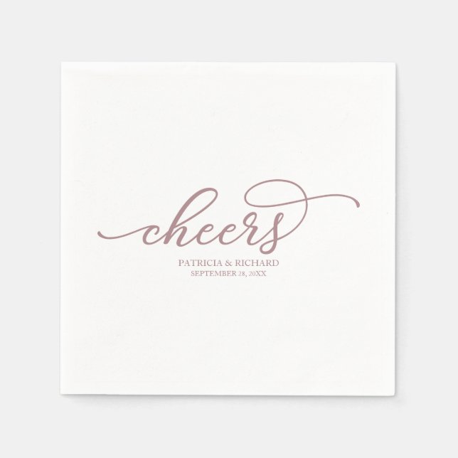 Cheers - Chic Rose Gold Script Wedding Napkins (Front)