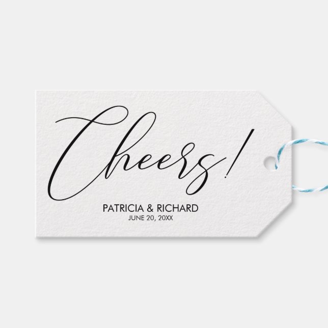 Cheers Chic Script Lettering Wedding Favours Tag (Front (Horizontal))