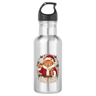 Cheers Christmas Orange Cat Santa Hat Drinks Ginge 532 Ml Water Bottle