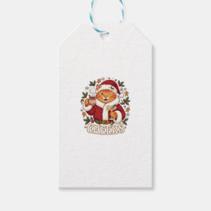 Cheers Christmas Orange Cat Santa Hat Drinks Ginge Gift Tags