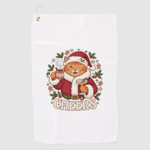 Cheers Christmas Orange Cat Santa Hat Drinks Ginge Golf Towel