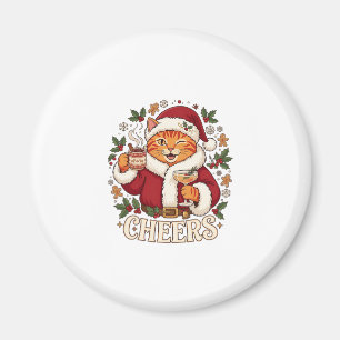 Cheers Christmas Orange Cat Santa Hat Drinks Ginge Magnet