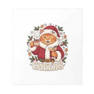 Cheers Christmas Orange Cat Santa Hat Drinks Ginge Notepad