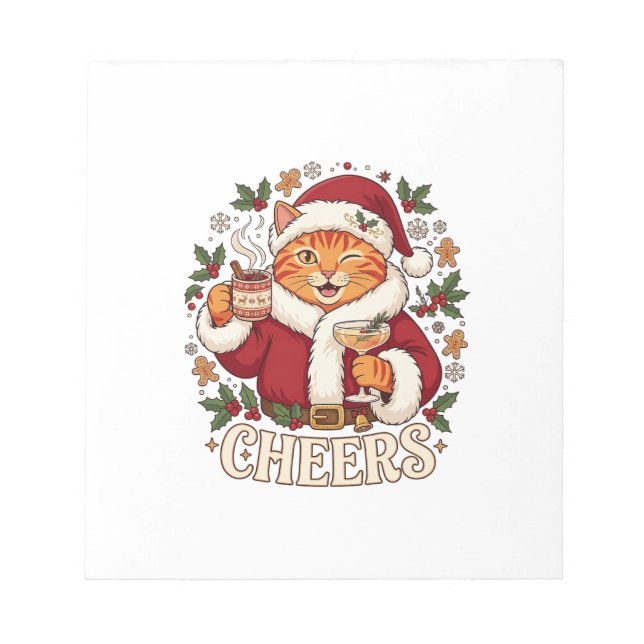 Cheers Christmas Orange Cat Santa Hat Drinks Ginge Notepad (Front)