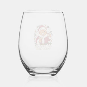 Cheers Christmas Orange Cat Santa Hat Drinks Ginge Stemless Wine Glass