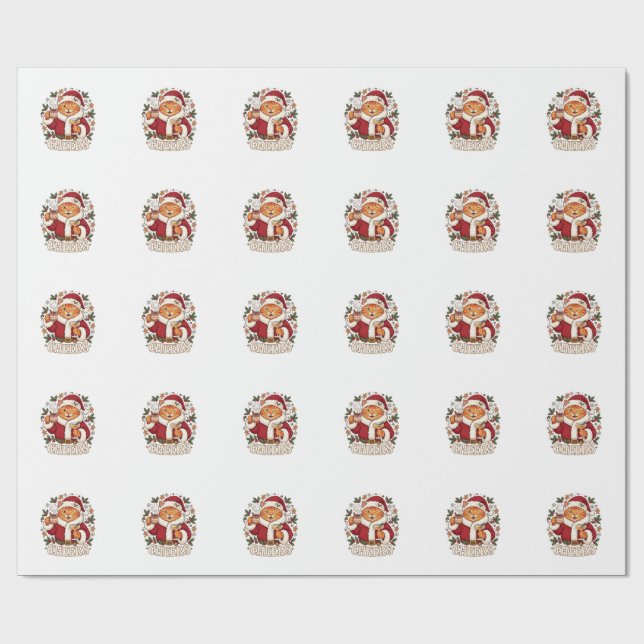 Cheers Christmas Orange Cat Santa Hat Drinks Ginge Wrapping Paper (Flat)