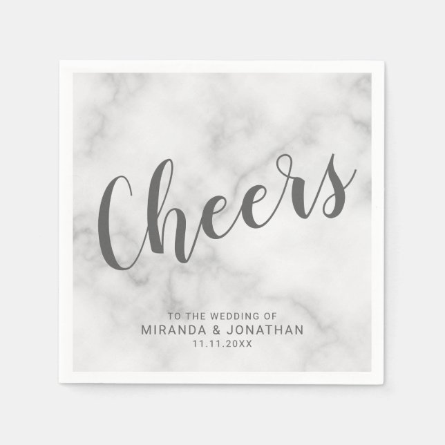 'Cheers' Classy Elegant Marble Wedding Napkin (Front)