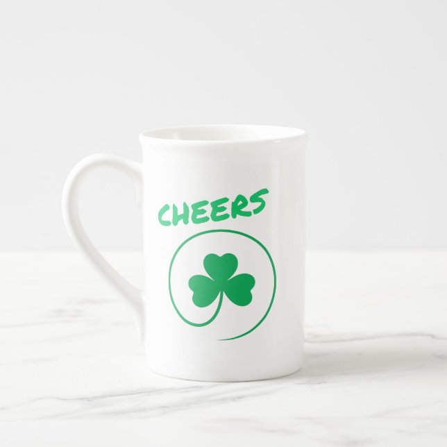 Cheers Clover Shamrock Irish Green St Patricks Day Bone China Mug (Left)