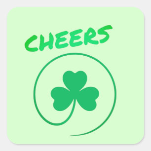 Cheers Clover Shamrock Irish Green St Patricks Day Square Sticker