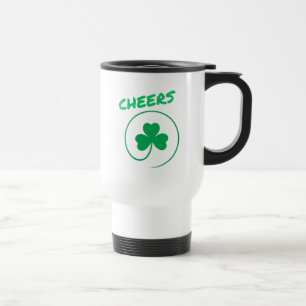 Cheers, Clover, Shamrock, Irish Green, St Patricks Travel Mug