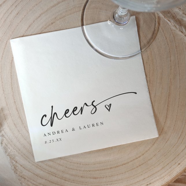 Cheers Cocktail Napkins Heart Handwriting Wedding (Cheers wedding napkins - personalized wedding napkins for reception, rehearsal dinner, engagements)
