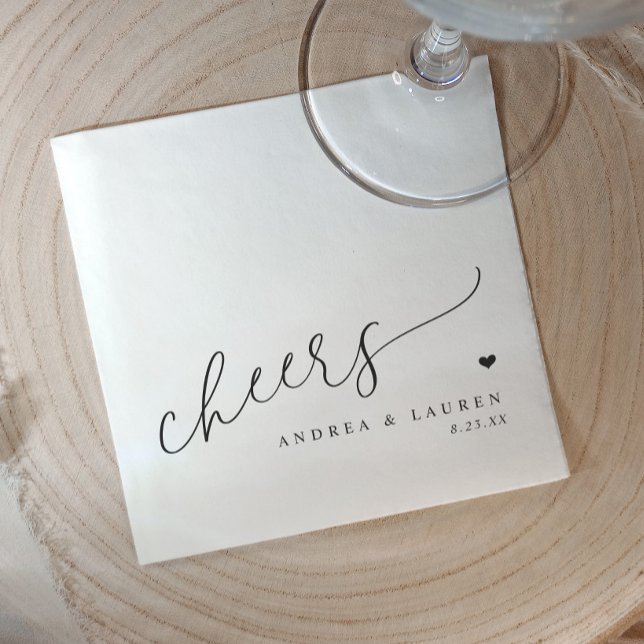 Cheers Cocktail Napkins Simple Elegant Wedding (Cheers cocktail napkins - modern simple elegant with heart and in black and white)