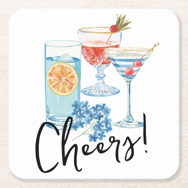 Cheers Cocktail Party Square Paper Coaster (Front)