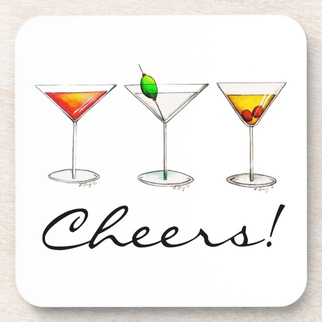 Cheers! Cocktails Martini Cosmo Manhattan Drinks Coaster (Front)