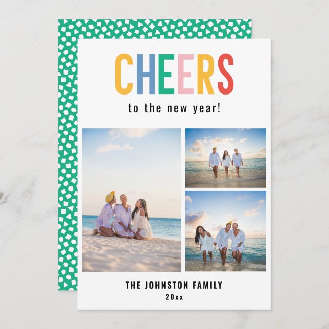 CHEERS Colourful New Year's Photo Holiday Card (Front/Back)