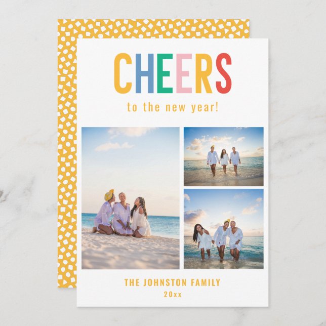 CHEERS Colourful New Year's Photo Holiday Card (Front/Back)