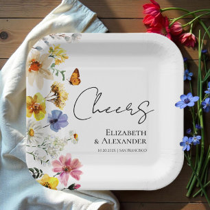 Cheers Colourful Wildflower Boho Wedding Paper Plate
