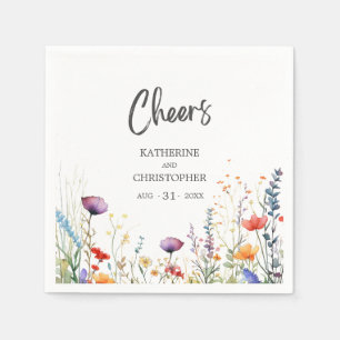 Cheers Colourful Wildflowers Elegant Wedding Napkin