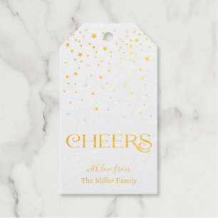 Cheers Confetti Modern Script Elegant Wine Bottle Gift Tags