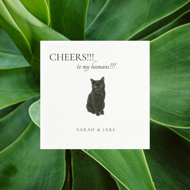 Cheers Custom Cat Black Text Wedding Napkins (Creator Uploaded)