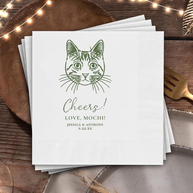 Cheers Custom Cat Hand Drawing Wedding Napkin (Creator Uploaded)