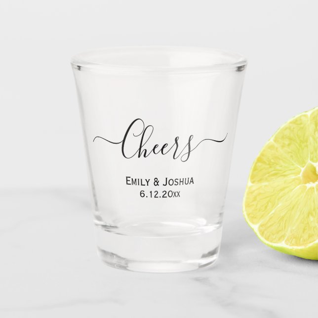 Cheers Custom Personalised Wedding Party Favour Shot Glass (Front)