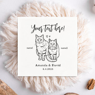 Cheers Cute 2 Cats Drawing Personalised Pet Napkin