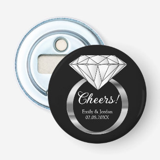 Cheers Diamond Wedding Ring Custom Text Black Bottle Opener