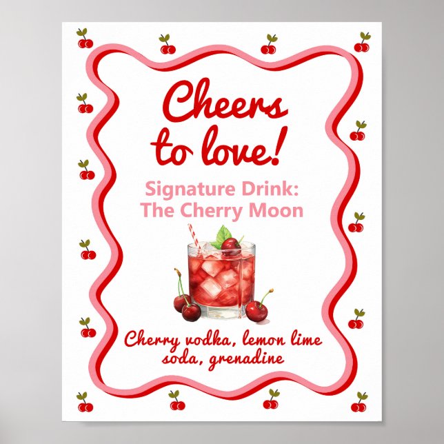 Cheers drinks Cherry Bridal Shower table sign (Front)