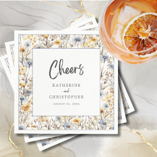 Cheers Dusty Blue Wildflower Wedding Reception Napkin