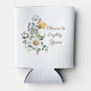 Cheers Eighty Years 80th Birthday Floral Party Can Cooler