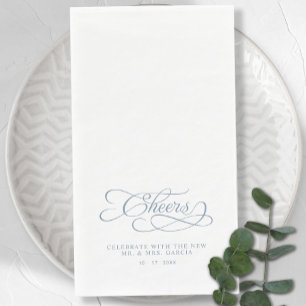 Cheers Elegant Bride & Groom Calligraphy Blue Napkin