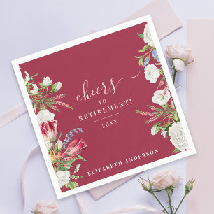 Cheers Elegant Burgundy White Floral Calligraphy  Napkin