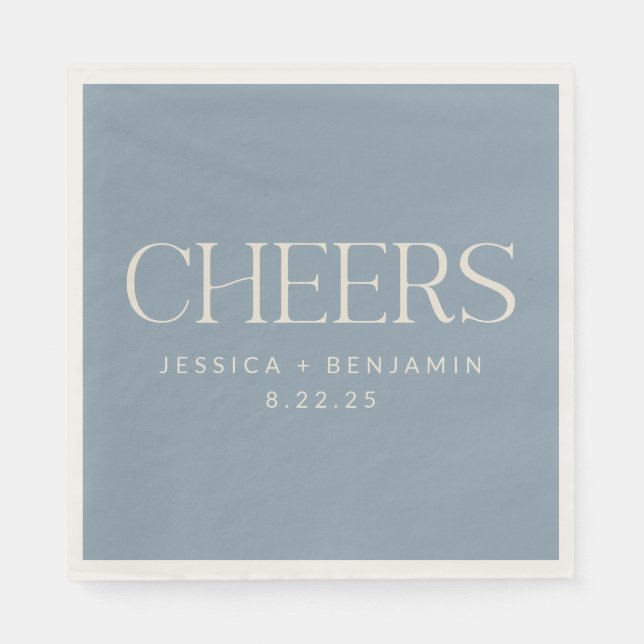 Cheers Elegant Dusty Blue Typography Wedding Napkin (Front)