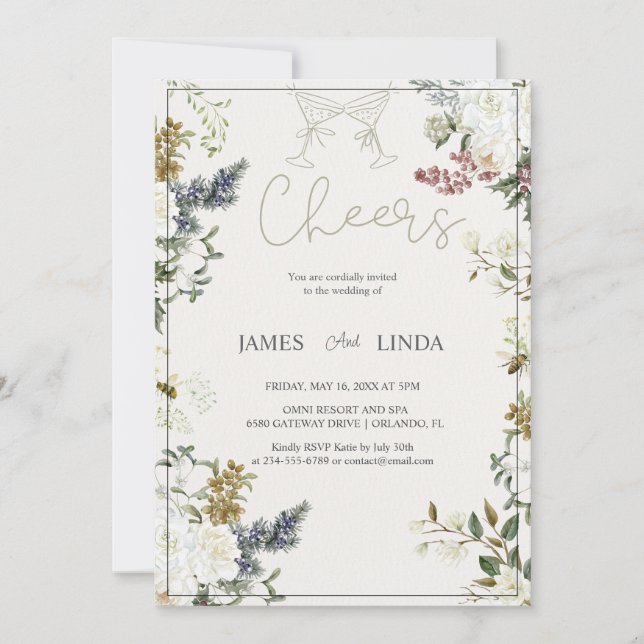 Cheers! Elegant Floral Wedding Invitation (Front)