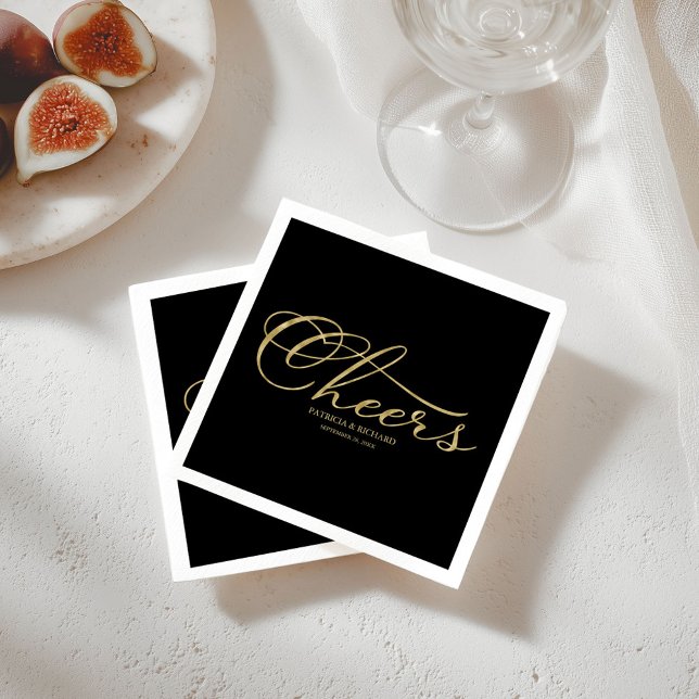Cheers - Elegant Gold Faux Foil And Black Wedding Napkin (Creator Uploaded)