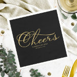 Cheers - Elegant Gold Faux Foil And Black Wedding Napkin<br><div class="desc">Cheers - Elegant Black and White Script Wedding Napkin</div>