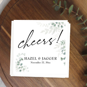 Cheers! Elegant Greenery + Wedding Typography Napkin