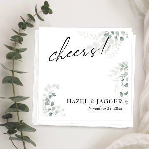 Cheers! Elegant Greenery + Wedding Typography Napkin