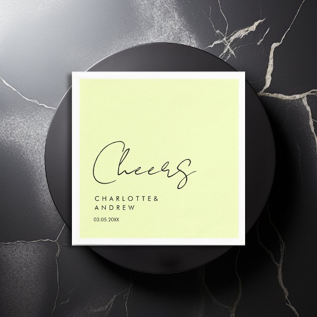 Cheers! Elegant, minimal, handwriting Napkin (Cheers! Customer specific elegant, minimal, handwriting, lemon-green, wedding napkins.)