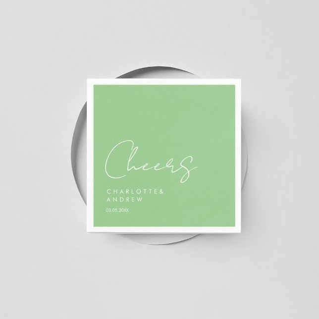 Cheers! Elegant, minimal, handwriting Napkin (Cheers! Customer specific elegant, minimal, handwriting , light-green, wedding napkins.)