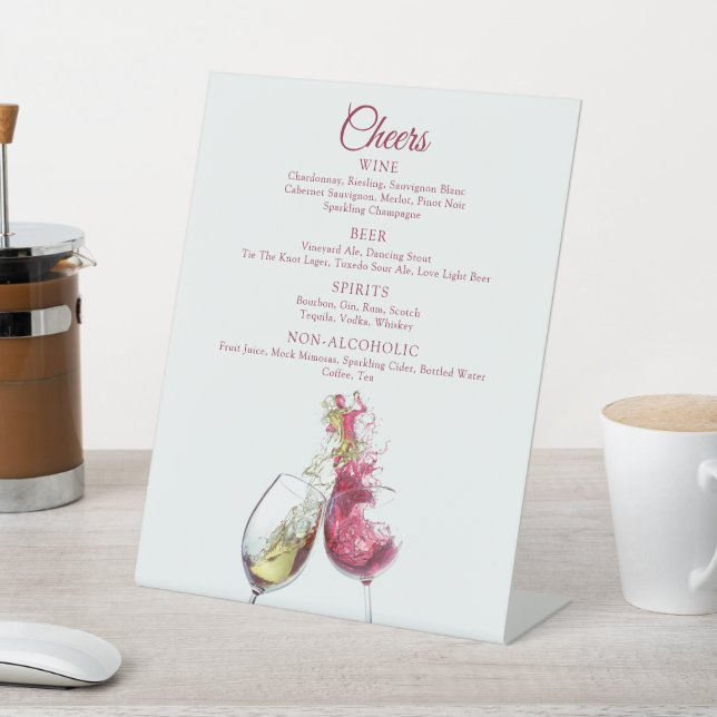 Cheers Elegant Red and White Wine Dance Wedding Pedestal Sign (In SItu)